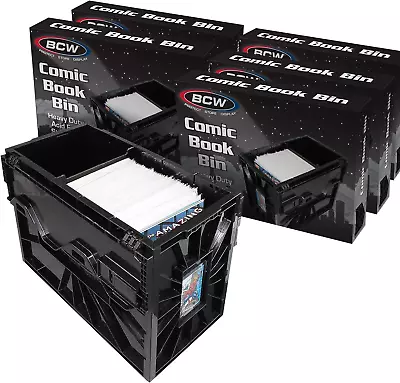 Buy 150 Comic Book Storage Bin Heavy Duty Plastic Stackable Short Box 5 Pack Black • 220.30£