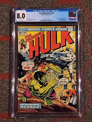 Buy Incredible Hulk #180 CGC VF 8.0 1st Cameo Appearance Wolverine! Marvel 1974 • 855.80£