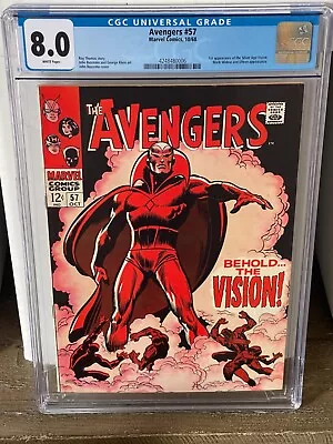 Buy Avengers 57 CGC 8.0 WHITE Pages Marvel 1968 1st Silver Age Appearance Of Vision! • 543.62£