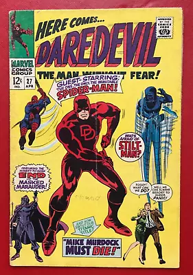 Buy Daredevil 27, 1967, Marvel Comics, Cents Copy, Spider Man Appearance, VG+ • 12£