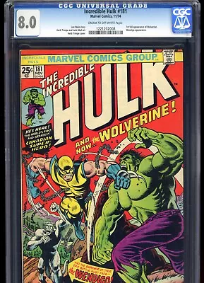 Buy Incredible Hulk #181 CGC 8.0 1st Full App Wolverine Wein Trimpe 1974 Marvel • 4,659.64£