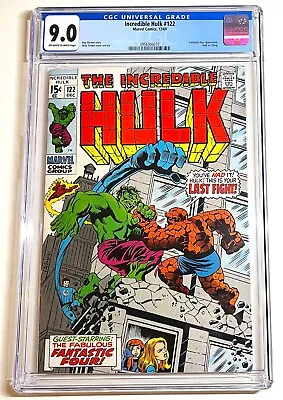 Buy INCREDIBLE HULK #122 ~ Classic Hulk Vs Thing Battle 1969 ~ CGC 9.0 Beauty! • 154.82£