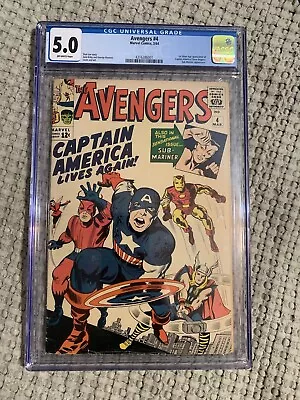 Buy Avengers #4 CGC 5.0 (O/W) VG/FN 1st Silver Age App. Of Captain America 1964 • 1,572.63£