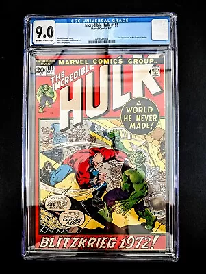 Buy The Incredible Hulk #155 - CGC 9.0 OW-WP - 1st App Shaper Of Worlds - 1972 • 81.54£