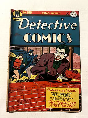 Buy Detective Comics #109 Joker Cover Jack Burnley & Ray Burnley Cover Art 1946 • 1,164.91£