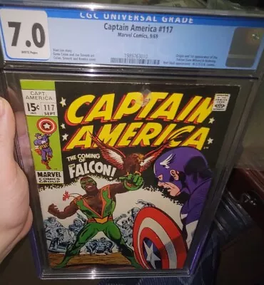 Buy CAPTAIN AMERICA #117 CGC 7.0 Key  1st FALCON APPEARANCE WHITE PAGES APP • 326.18£
