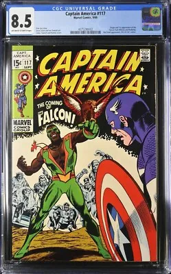 Buy Captain America #117 CGC VF+ 8.5 OW/W Pages 1st Falcon Appearance! Stan Lee! • 683.41£