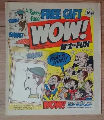 Buy WOW COMIC #1 WITH FREE GIFT FUNNY FACE MAKER 5th JUNE 1982  • 16£