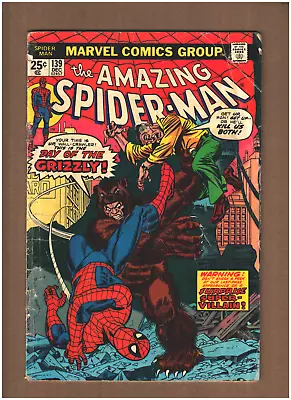 Buy Amazing Spider-man #139 Marvel Comics 1974 MVS Intact 1st GRIZZLY GD/VG 3.0 • 12.20£