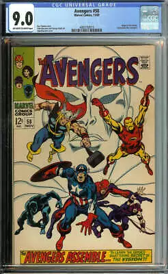 Buy Avengers #58 Cgc 9.0 Ow/wh Pages // Origin Of The Vision Marvel Comics 1968 • 194.15£
