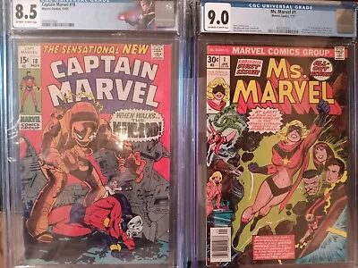 Buy Captain Marvel # 18 And Ms. Marvel #1 CGC 8.5 And 9.0  VF/NM Her 1st Appearances • 155.32£