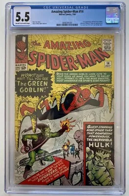 Buy Amazing Spider-Man #14 5.5 CGC 1st Green Goblin (Norman Osborn) 1st Meeting Hulk • 2,100£