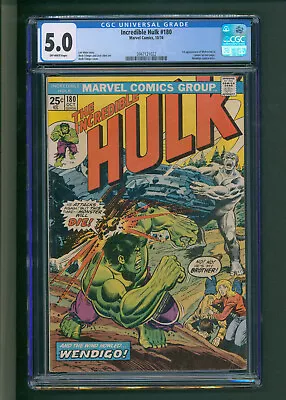 Buy Incredible Hulk #180 CGC 5.0 Off White Pages 1st Wolverine Cameo • 388.99£