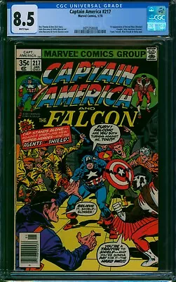 Buy Captain America #217 ❄️ CGC 8.5 WHITE PGs ❄️ 1st MARVEL MAN - Later QUASAR 1978 • 84.65£