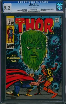 Buy Thor #164 🌟 CGC 9.2 🌟 3rd Cameo App Of HIM - Warlock! Mighty Marvel Comic 1969 • 170.08£