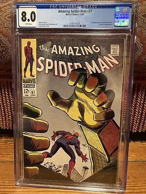 Buy AMAZING SPIDER-MAN #67 1968 Marvel CGC 8.0 VF White Pages STAN LEE Free Shipping • 143.67£