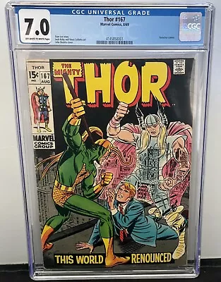 Buy Thor #167 CGC 7.0! 1969! John Romita! Stan Lee! Galactus Cameo! Loki Cover! • 77.65£