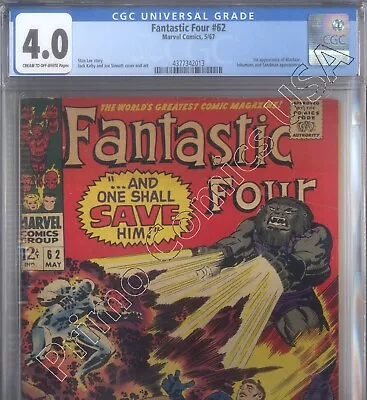 Buy PRIMO:  FANTASTIC FOUR #62 1st Blastaar Inhumans Kirby 1967 Marvel CGC 4.0 VG • 46.56£